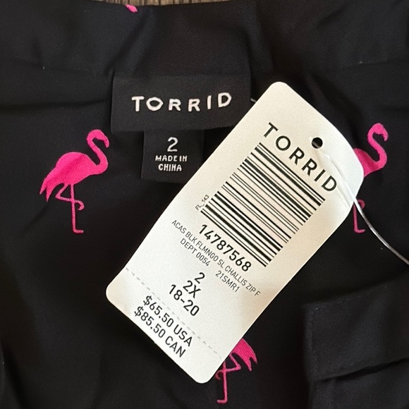Torrid Mini Challis Zip-Front Shirt Dress Black Flamingo - Picture 8 of 12